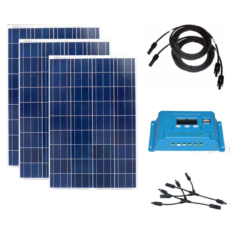 Panneau Solaire 12v 100w 3 PCs Solar Module Kit 300w 36v Solar Charge Controller 12v/24v 10A LCD Caravan Camping Motorhome Car 