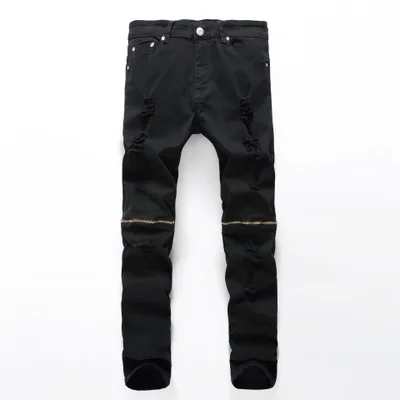 Белые рваные мужские джинсы с дырками, супероблегающие, Известный дизайнерский бренд, облегающие рваные джинсы, узкие джинсы на молнии - Цвет: black 339