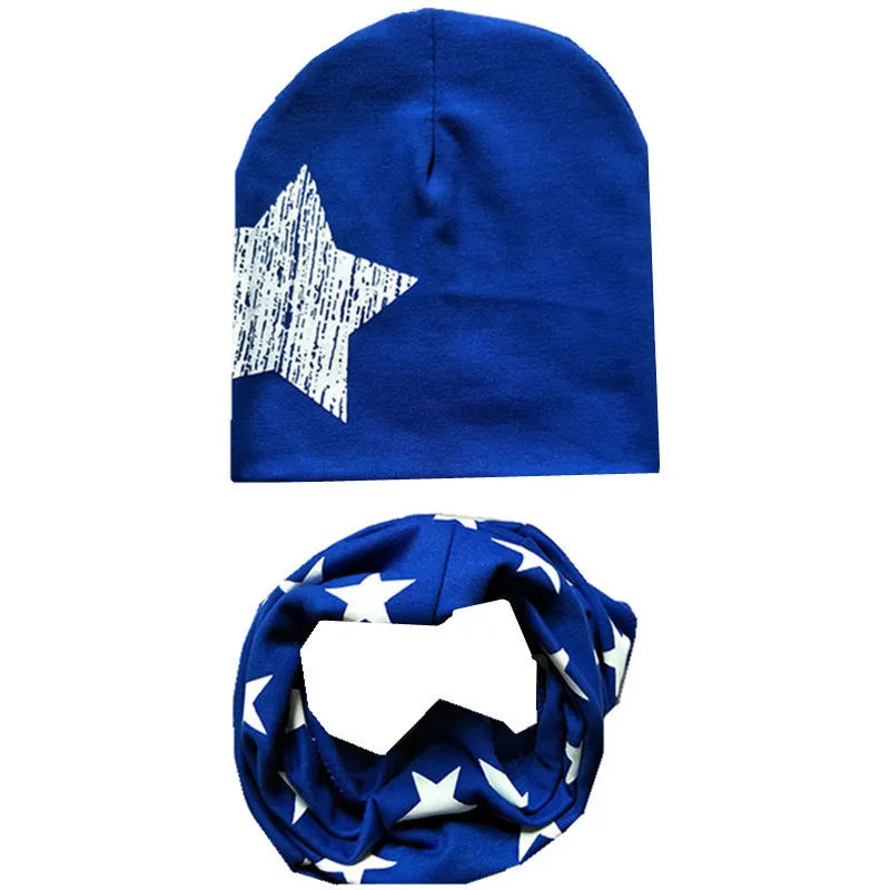 Весенняя детская шапка, шарф, набор, Осень-зима, вязаный крючком детский шарф, шапка, набор, модный детский набор из шапки и шарфа для девочек и мальчиков - Цвет: big blue star