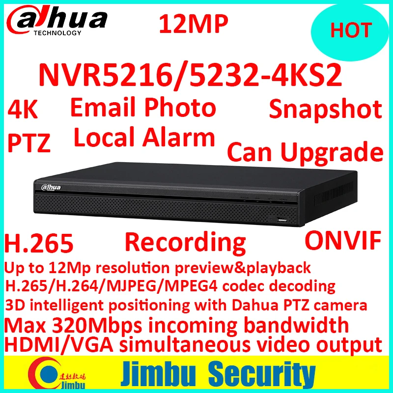 

Dahua NVR P2P Video Recorder 16CH 32CH NVR5216-4KS2 NVR5232-4KS2 support 4K H.265 Up to 12Mp resolution preview&playback 2 SATA