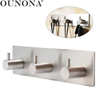 

OUNONA Stainless Steel Hooks Hanger Key Purse Hooks Self Adhesive 3-Hook for Bathroom Living Room Kitchen Wall Mounted