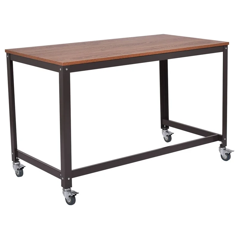 Wood Top Metal Frame Rolling Computer Desk Laptop Table With 4