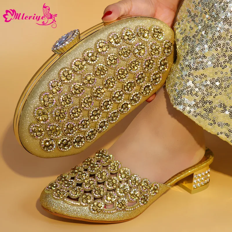 

GOLD New Design Italian Shoes With Matching Bag Set Fashion Italy Shoes And Bag To Match African Women Shoes For Parties