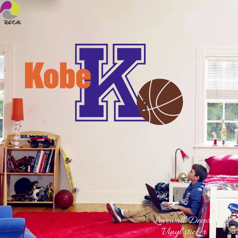 Personalize Boy Name Basketball Wall Sticker Baby Nursery Kids Room Custom Name Sport Ball Wall Decal Vinyl Home Decor Art Mural (2)