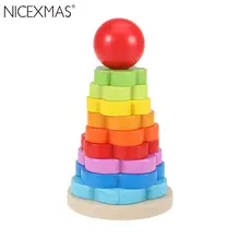 Дети Творческий Радуга игра в штабелирование игрушечный круг строительные блоки башня Обучающие деревянные игрушки для детей младенцев