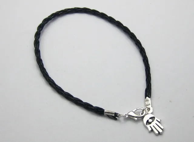 

80 Pcs Black Leatheroid Braided String Hamsa Hand Charms Good Luck Bracelets SHL3023