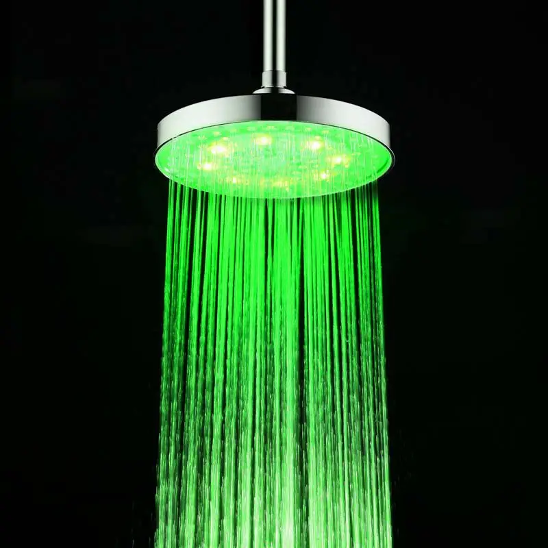 

8 Inch Round Stainless Steel Bathroom RGB LED Lamp Shower Head Temperature Sensor Rainfall Shower Head With Color Changing Wat