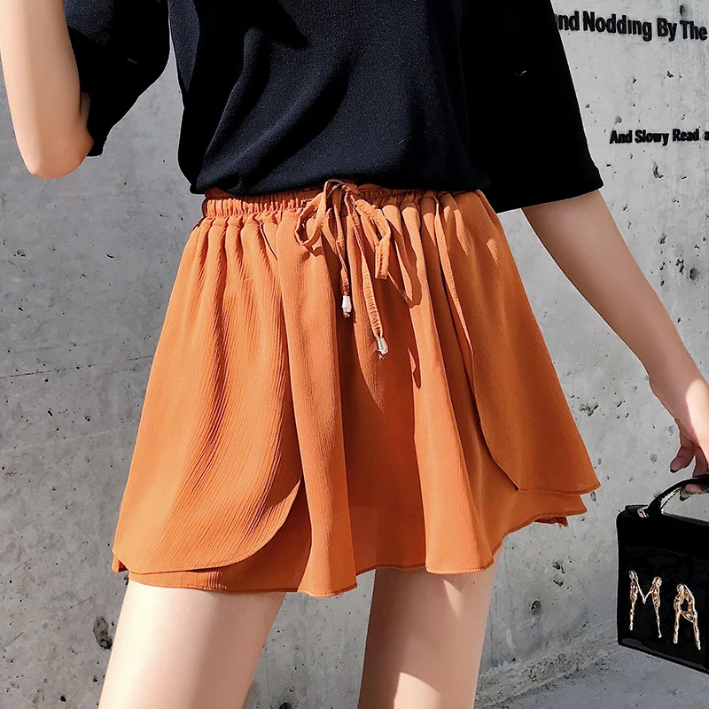 Summer 2018 Women Shorts Skirts Plus Size S - 5XL Women's Mini Chiffon Shorts High Elastic Waist Slim A Line Short feminino