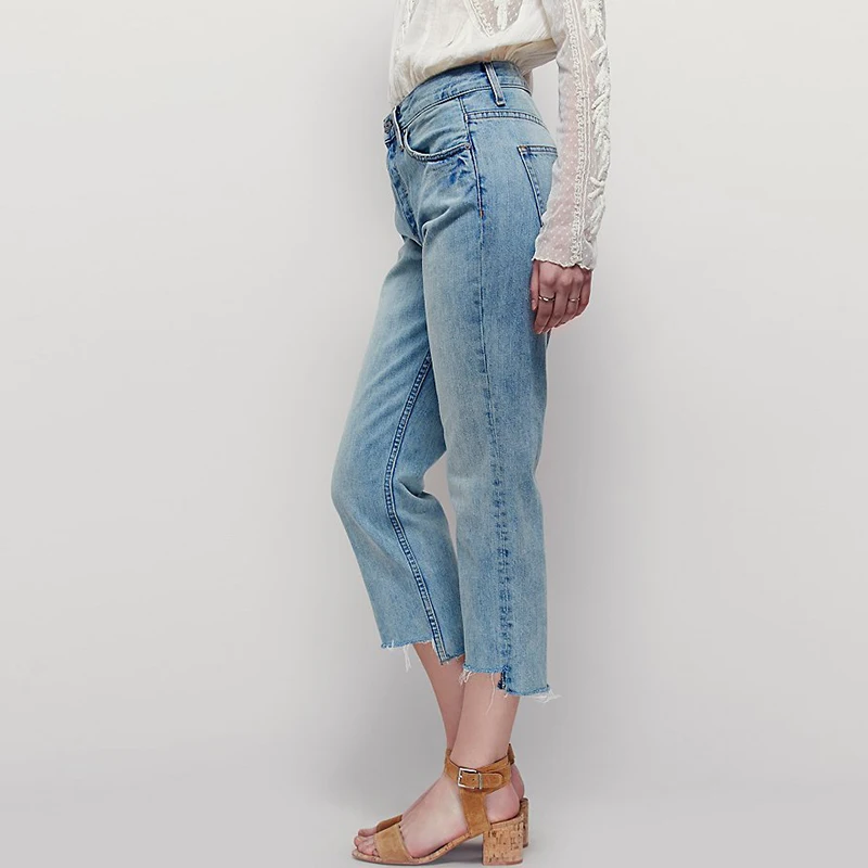 high waisted three quarter length jeans