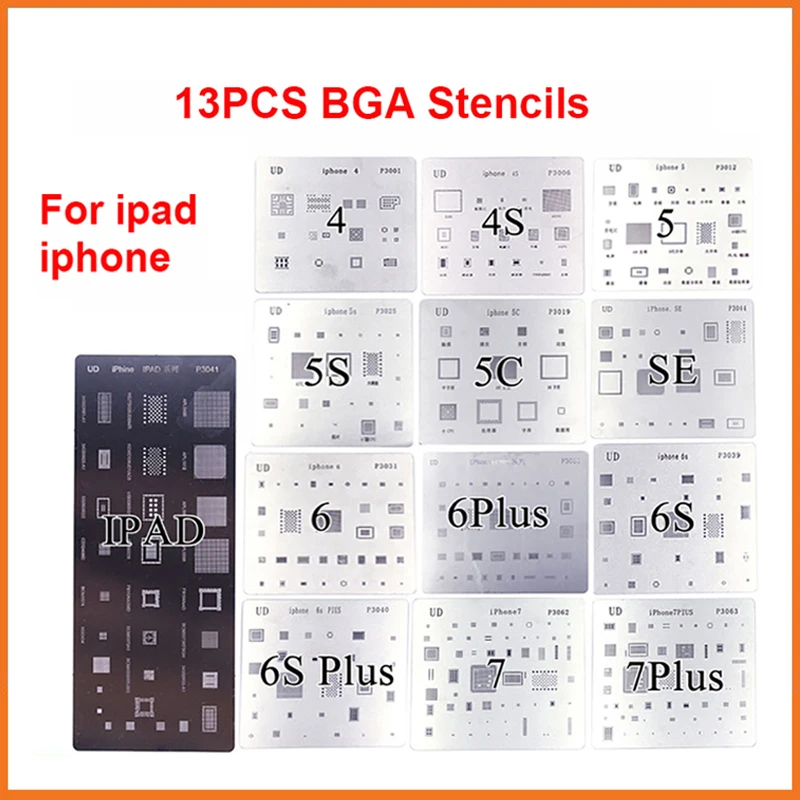 

13pcs/lot high quality full set BGA Reballing Stencil dedicate kit for iPhone 4 4s 5 5s 5c 6 6+ 6S 6s+ 7 7+ SE iPad