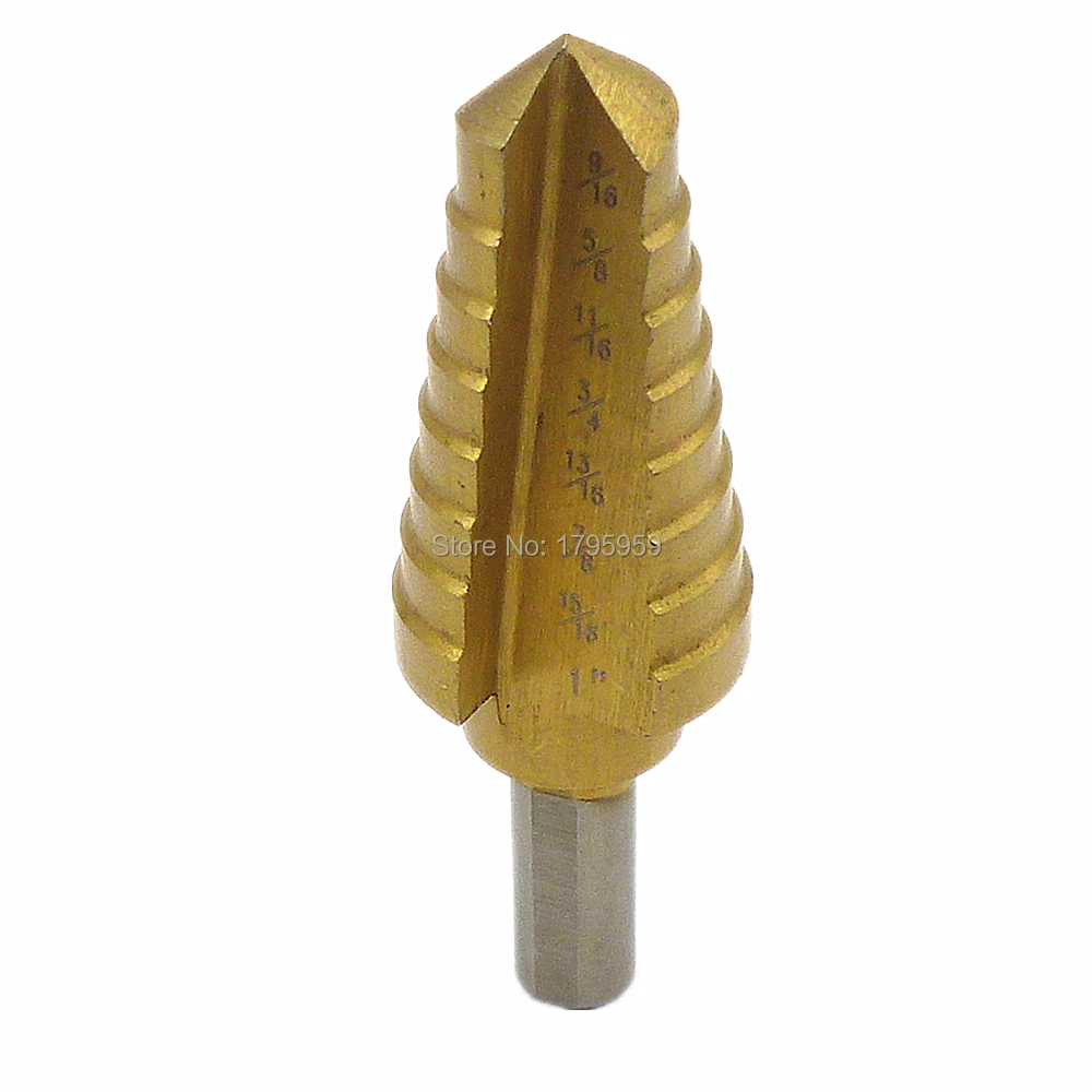 9/16" To 1" Titanium HSS Step Drill Bit 3/8" Triangle Shank SAE 8 Steps Industrial Reamer Wood Metal Drilling Hole New |