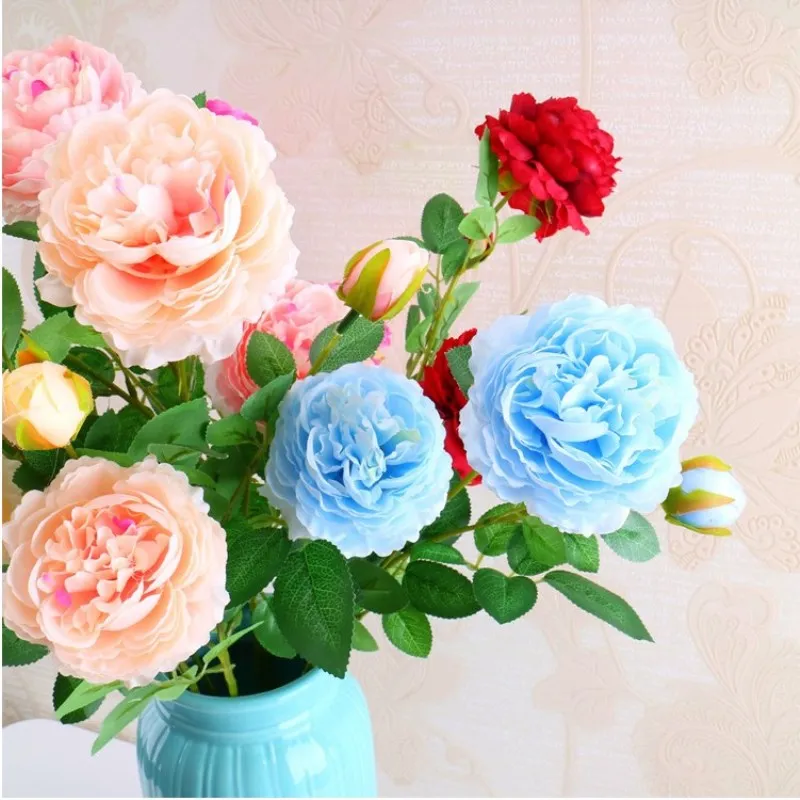 

Upscale Western Peony Rose Flower Bouquet 3 heads 65CM Long for Living Room Ornament Wedding DIY Decor Free Shipping
