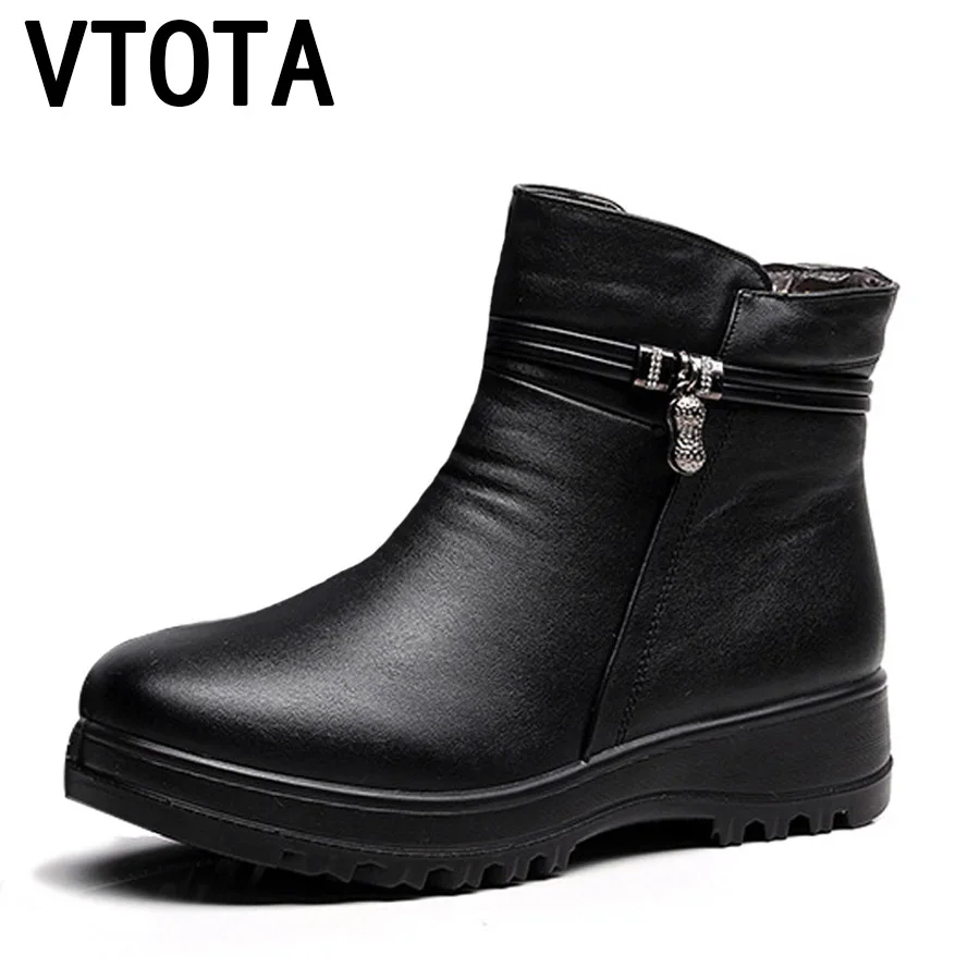 

VTOTA Winter Genuine Leater Boots Waterproof Anti Slip Ankle Bootie Warm Shoes For Women Martin Botas Mujer Zipper Wedges Shoes