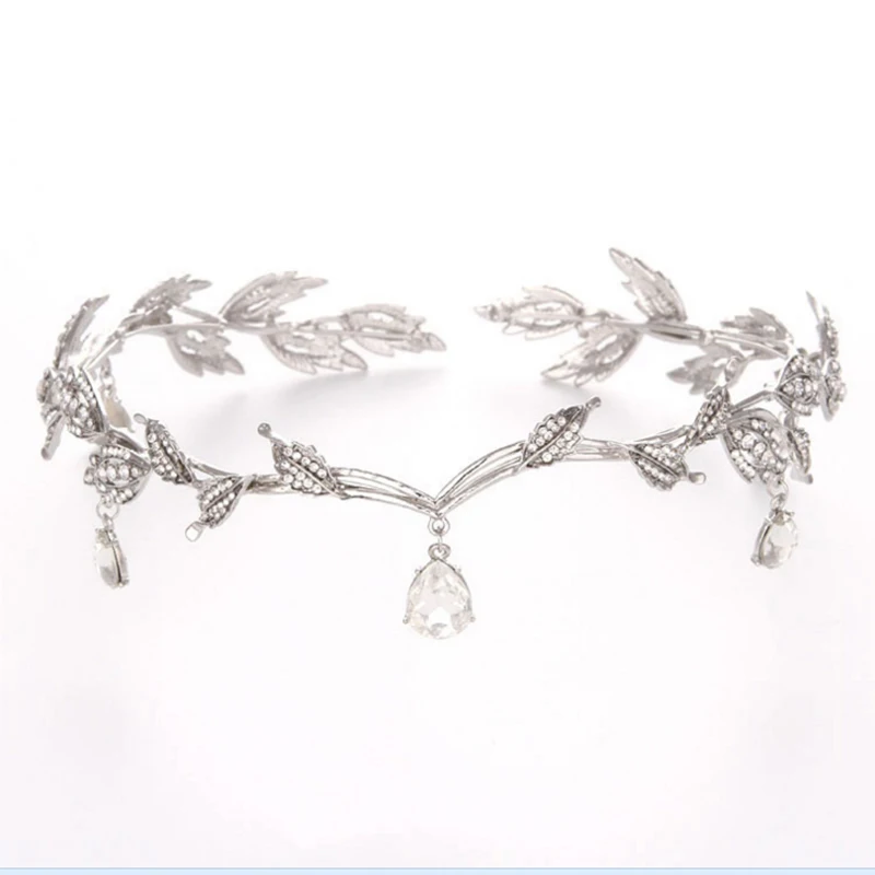 

Vintage Crystal Bridal Hair Accessory Wedding Imitation Rhinestone Waterdrop Leaf Tiara Crown Headband Frontlet Bridesmaid Hai