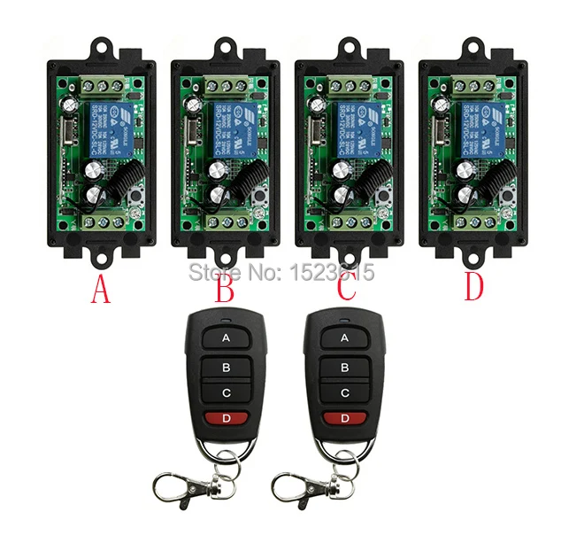 

DC12V 1CH 10A RF wireless remote control switch system teleswitch 2 transmitter & 4 receiver With 4 buttons