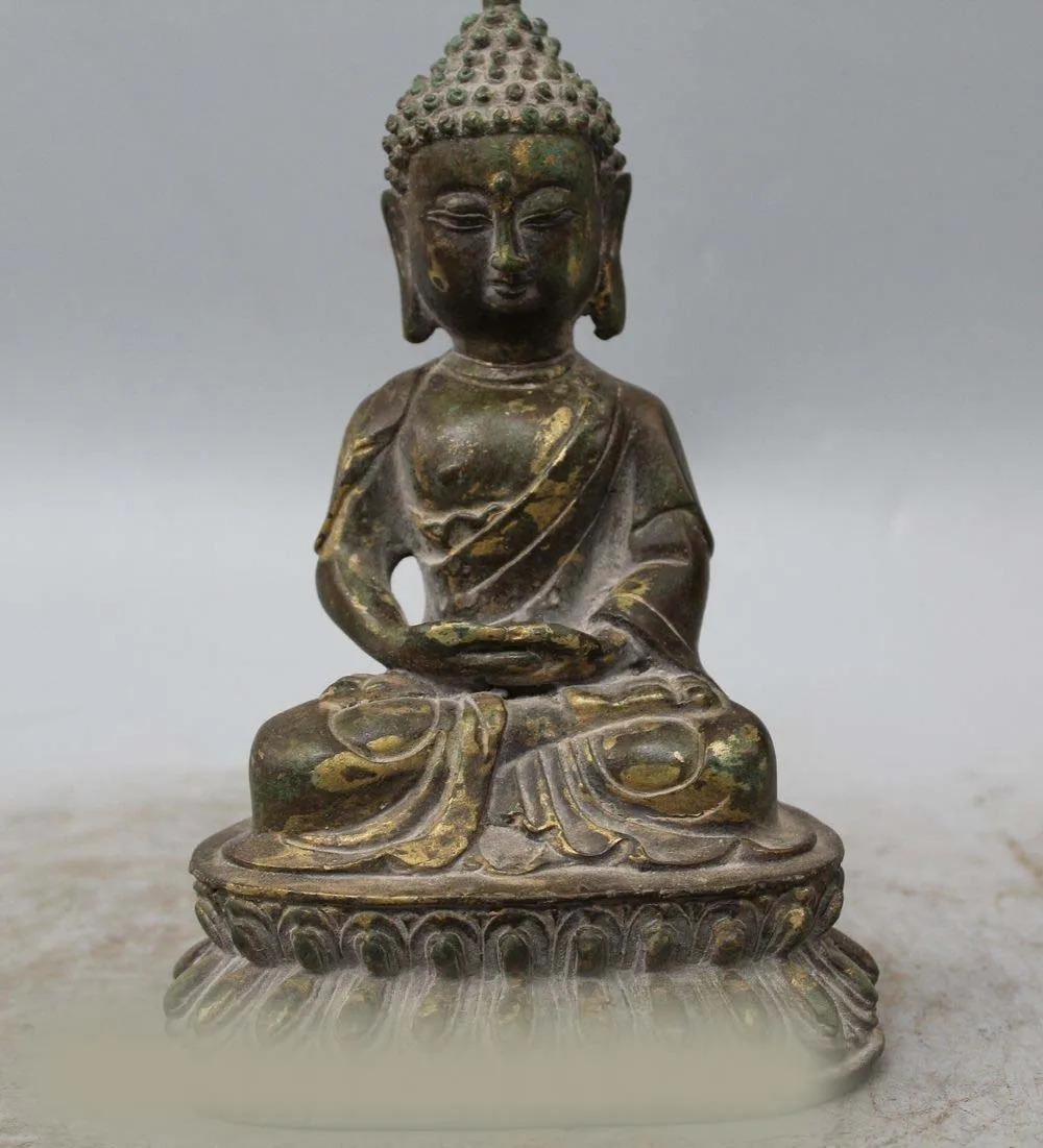 

DS 8" Tibet Buddhism Bronze Gilt Seat Lotus Shakyamuni Amitabha Buddha Statue