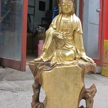 Bi002355 3" Тибет Народная Бронзовый Gild Свинка свобода Кван юн Sit Хилл Буддизм Статуя Бога