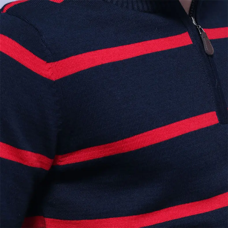 3Colors Muls Brand Polo Striped Sweater Men Pullover Winter Cotton Knitted Half Zipper Sweater Male Jumper Autumn Top Size M-3XL-07