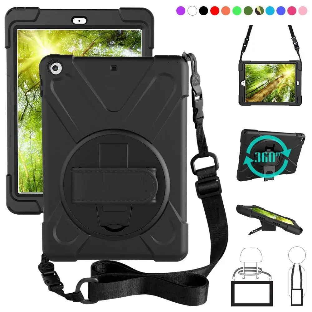 

For iPad 9.7 2018 2017 Case Handle Hand Strap Shoulder Strap Defender Kids Rugged Protective Cover Case for iPad 9.7 inch 2017