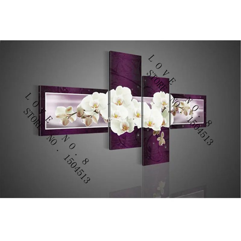 4 pcs set white orchid Diy diamond painting square drill embroidery cross-stitch sitting room decorat | Дом и сад
