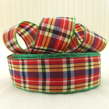 5Y42284 width 21mm red plaid scotish ribbon printed polyester ribbon 5 yards DIY handmade materials wedding
