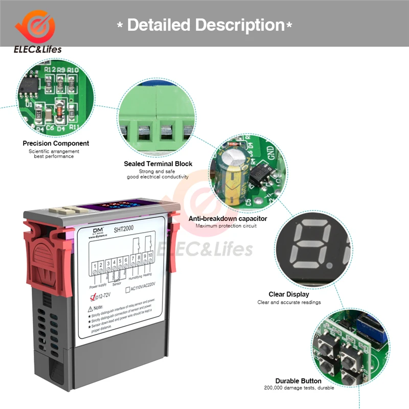 AC 85-230 В DC 12-72 в SHT2000 цифровой термостат гигрометр Температура измеритель влажности контроллер регулятор Термометр Тестер