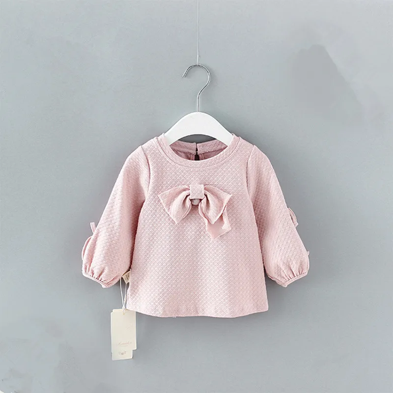 Детская одежда для новорожденных девочек топы с длинными рукавами, блузка с большим бантом, От 0 до 2 лет, розовый, белый цвет - Цвет: Розовый