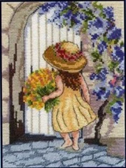 

Needlework 14CT 16CT 18CT Cross Stitch, DIY Count Cross Stitch, Embroidery Set, Girl giving flowers