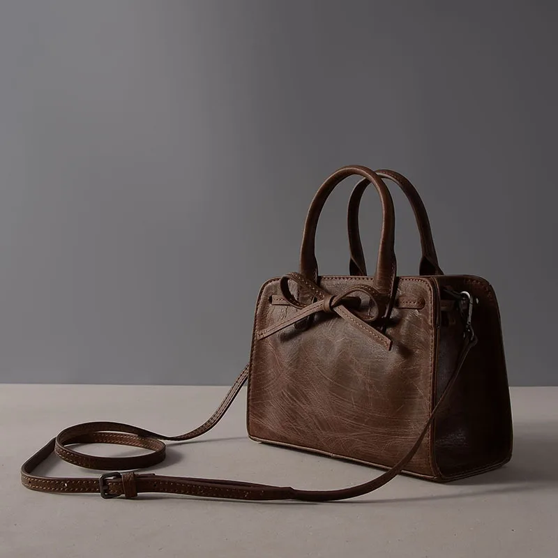 Women's genuine leather minimalist handbag stylish elegant bow shoulder bags ladies commute