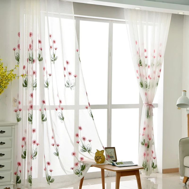 Пасторальный сладкий розовый Подсолнечник вышивка оконные шторы для гостиной оконный экран отвесный тюль для кухни Шторы DF013-40