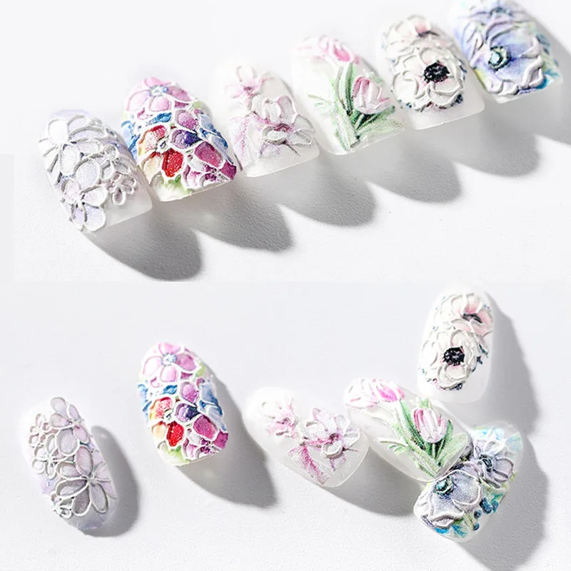 

Nail Stickers 3D Embossed Flower Water Sticker Exquisite Design Decal For Manicure Nails Art Decoration