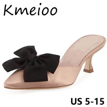 

Kmeioo New US Size 5-15 Mules Sandals Women Pumps Pointed Toe Kitten Heels Butterfly Loafers Slip On Casual Shoes Woman
