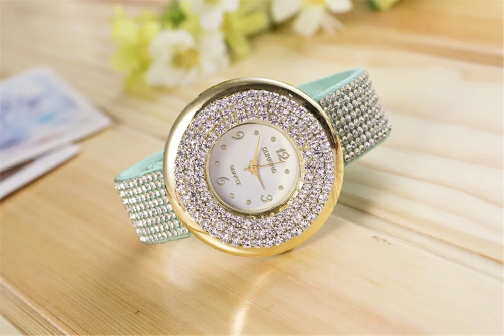 Бренд minhin женское платье часы Роскошные Полный Кристалл кожаный ремешок кварцевые наручные часы дамы роскошный браслет часы