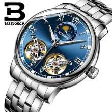 2017 NEW arrival men’s watch luxury brand BINGER sapphire Water Resistant toubillon full steel Mechanical Wristwatches B-8607M-3
