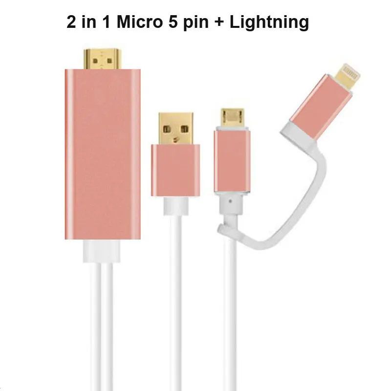 2 в 1 для MHL HDMI кабель для samsung A7 J5/для iPhone X 8 7 6 6 Plus huawei Micro USB к HDMI кабель адаптер HD ТВ разъем - Цвет: 2 in 1 Rose Gold