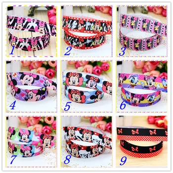 

7/8'' Free shipping mickey minnie cartoon printed grosgrain ribbon hairbow headwear party decoration diy wholesale OEM 22mm S289