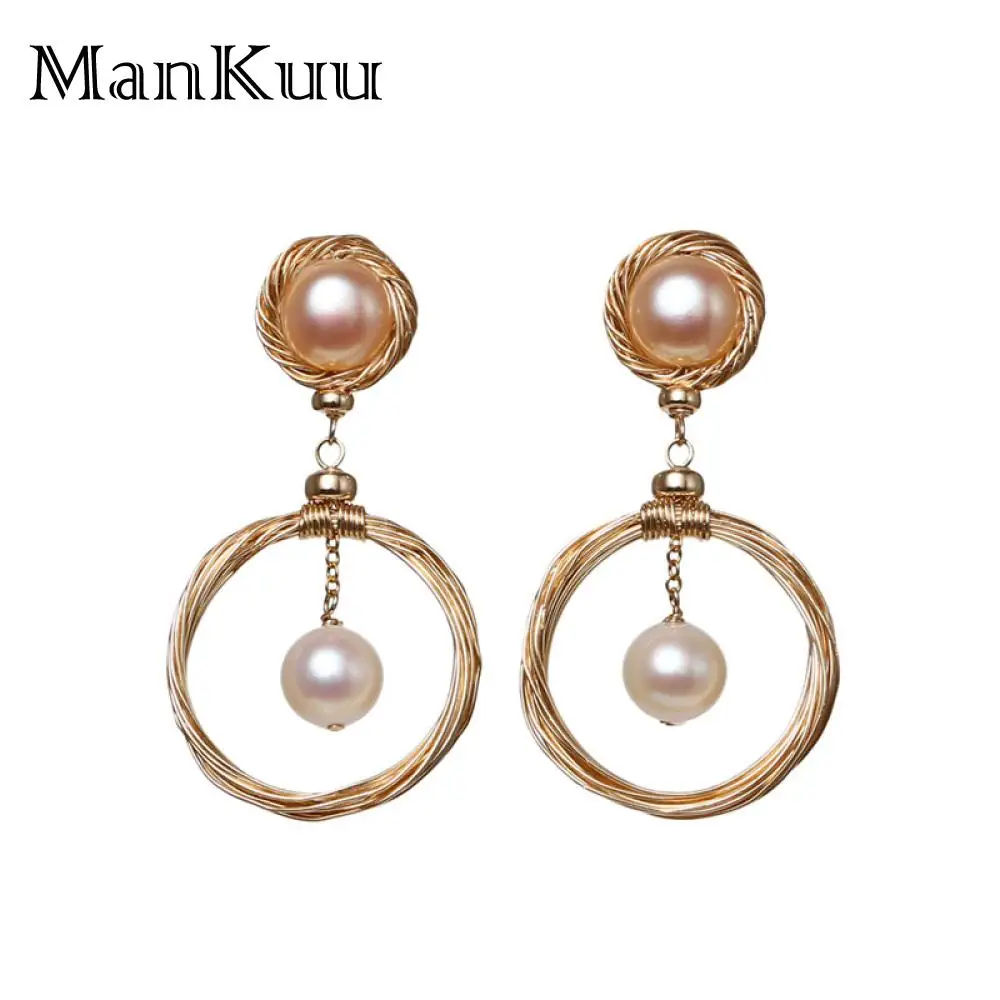 ManKuu New Arrival Baroque Pearl Earrings Round Shape Double Color Pearl 14K Gold Jewelry Freshwater Pearl Earrings For Wedding Fine Jewelry