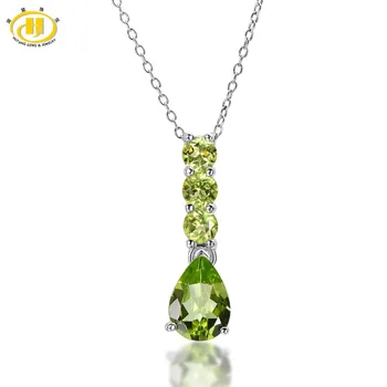 

HUTANG 2.61ct Natural Green Peridot Solid 925 Sterling Silver Pendant Necklace Gemstone Fine Jewelry Women's Xmas 11.11