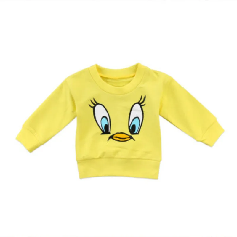 

2019 New Yellow Pretty Toddler Kids Baby Girls Boy Cartoon Embroidery T-shirt Top shirt Sweater Casual Cloth Size0-5TYellow