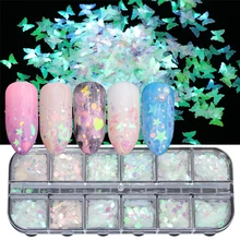 1 чехол, голографический пигмент, пайетки, дизайн ногтей, хлопья, Симфония русалки, звездный блеск, Бабочка, геометрический декор с пайетками, BEHW-2