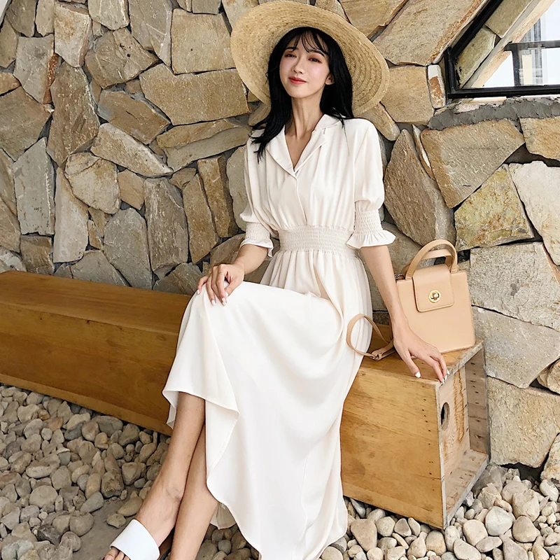 

2018 Summer New Korean Retro Cold Style Long Temperament Dress Waist Thin A Dress
