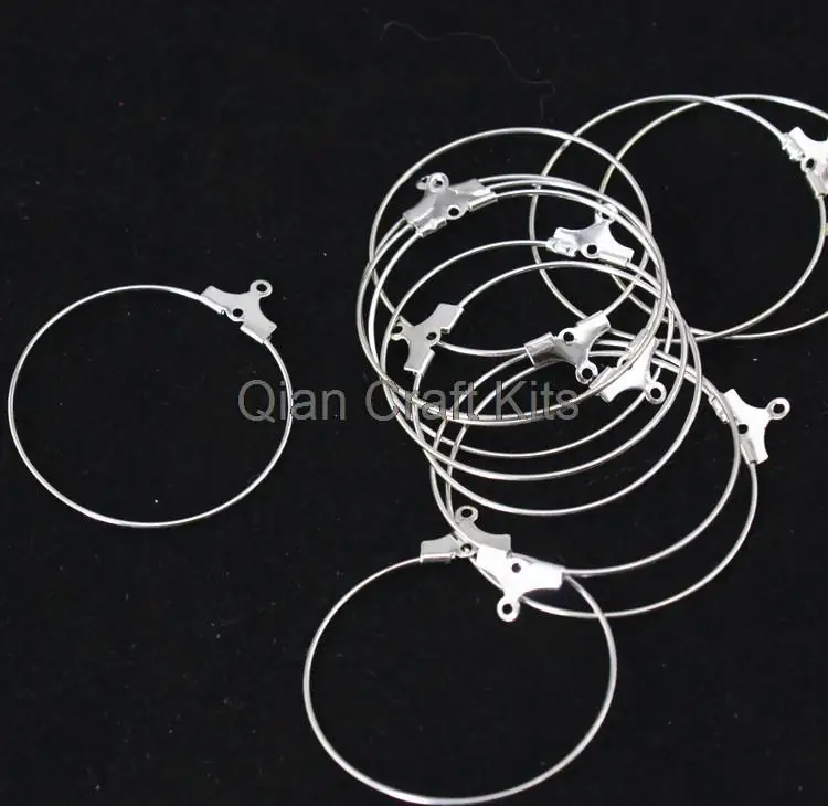 Серьги кольца серебристые с бусинами 300 шт. 25 мм|wire wire|wire diywire hole |