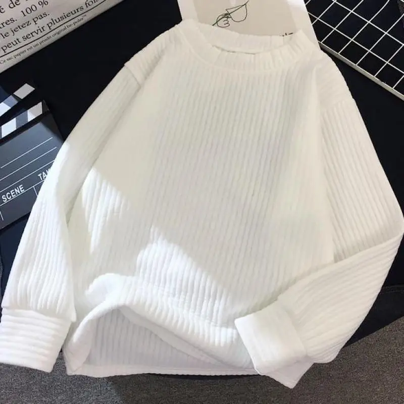 Женский свитер осень-зима, однотонный базовый свитер с длинным рукавом и круглым вырезом, модный Свободный Тонкий свитер Harajuku, женские топы