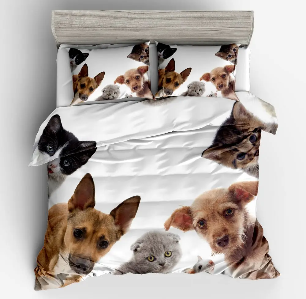 Dog Lover Decor Duvet Cover Set 3d Looking Down Cats And Dogs In