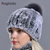 Hot Sale Knitted Pompom Hats for Women Beanies Solid Elastic Rex Rabbit Fur Caps Winter Hat Skullies Fashion Real Fur Hats 3
