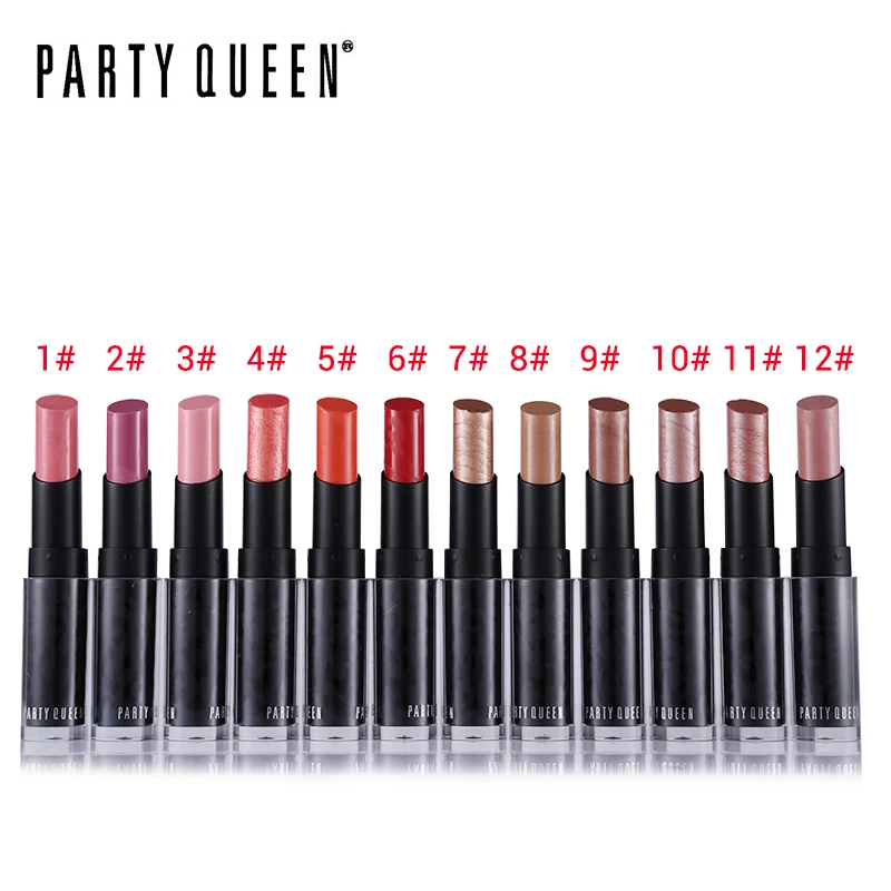 

Party Queen Brand 12 Colors Shimmer Luxury Rose Gold Lipstick Creamy Batom Makeup Pop Velvet Moisturizer Lip Stick Cosmetics