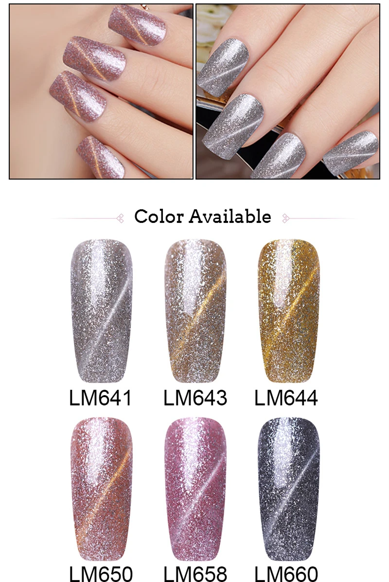 LEMOOC Cat Eye Effect Gel Chameleon Thermal Magnetic Gel Nail Polish Soak Off UV Laser Gel Varnish Black Base Top Coat