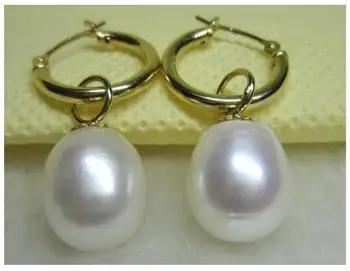 

HUGE natural AAA++ 10X12MM south seas white pearl earrings 925silver Gold