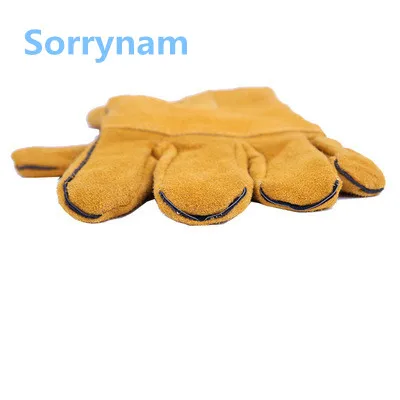 

Two-layer cowhide long thick welding protective gloves Anti-scalding wear-resistant protective gloves Welder special gloves