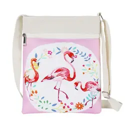 M533 Мода Мультфильм Для женщин Сумка розовая птица печати малых Размеры холст сумки на молнии